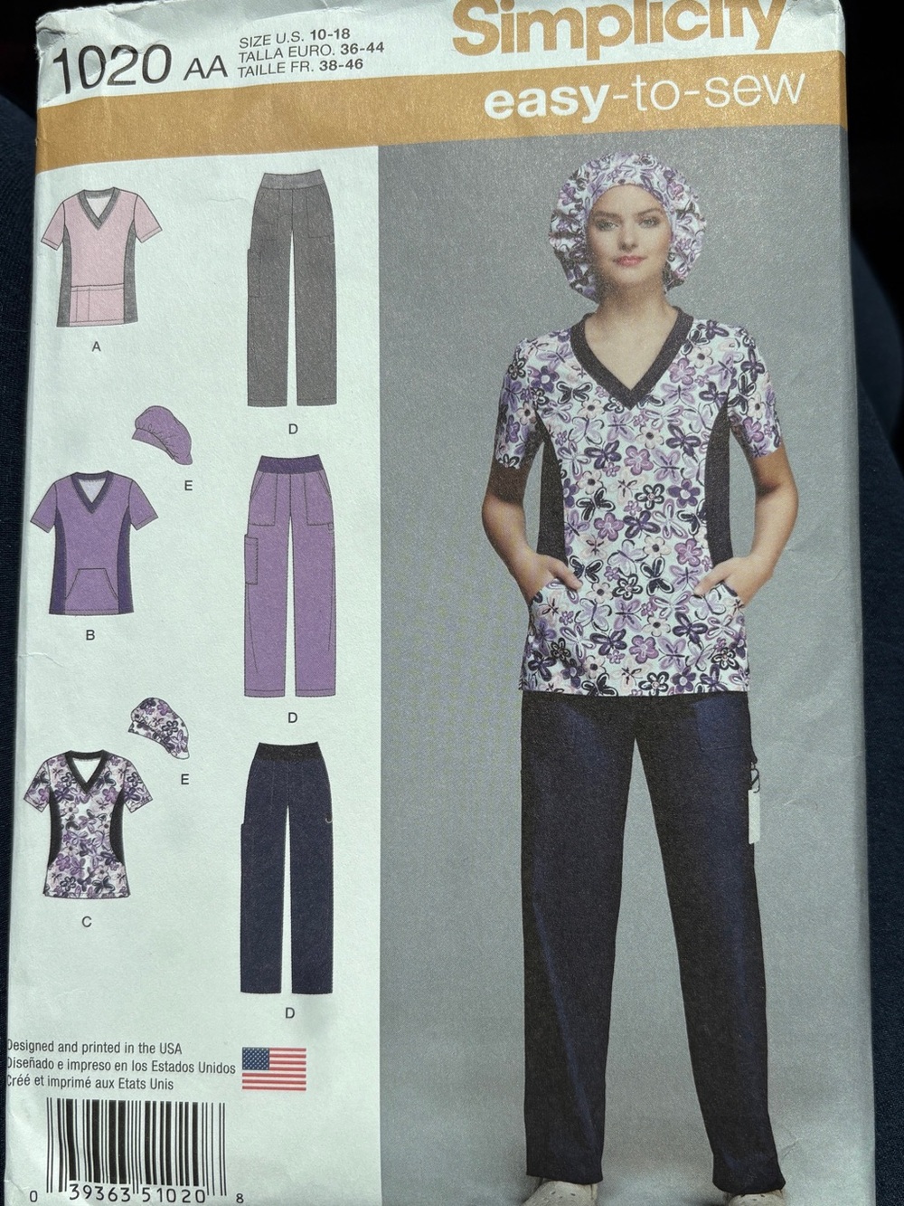 Simplicity Pattern 1020 AA for Misses’ Scrub Pants, Top, and Hat